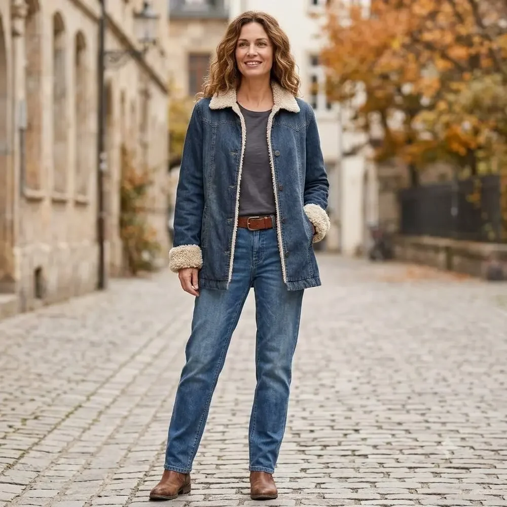 Abercrombie & Fitch Women's Blue Denim Sherpa Jacket Button Front Size L